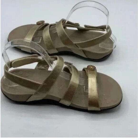 Vionic by Orthaheel Cathy Triple Strap Gold Metallic Sandals Size 7 - Picture 6 of 8